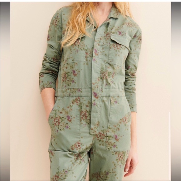 DRIFTWOOD Carley Army Green Floral Jumpsuit Coveralls Size Medium - Picture 4 of 13